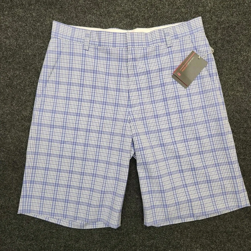 NWT Nike Tiger Woods Collection Mens 32 Blue Plaid Golf Performance Chino Shorts